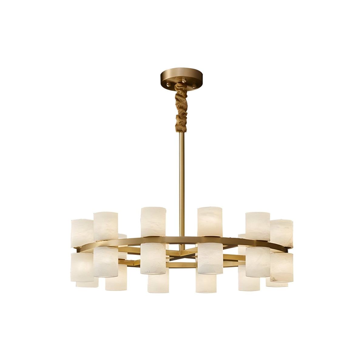 Valenro 20 Light Cylindrical Alabaster Chandelier - Brass