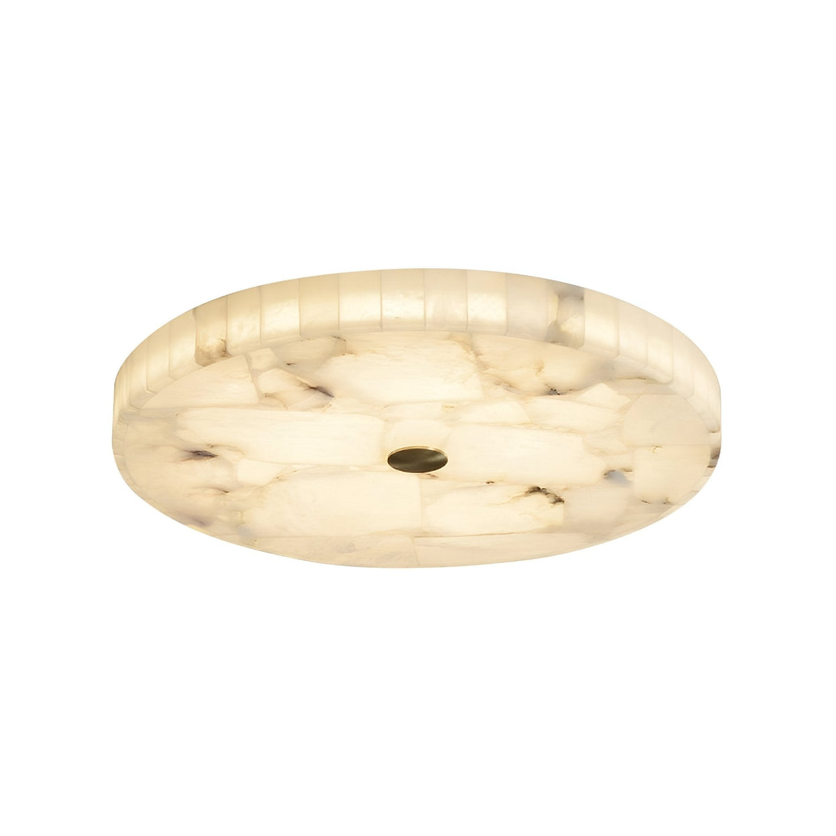 Veltrix LED Medium Round Alabaster Flush Ceiling Light - Soft White & Brushed Brass