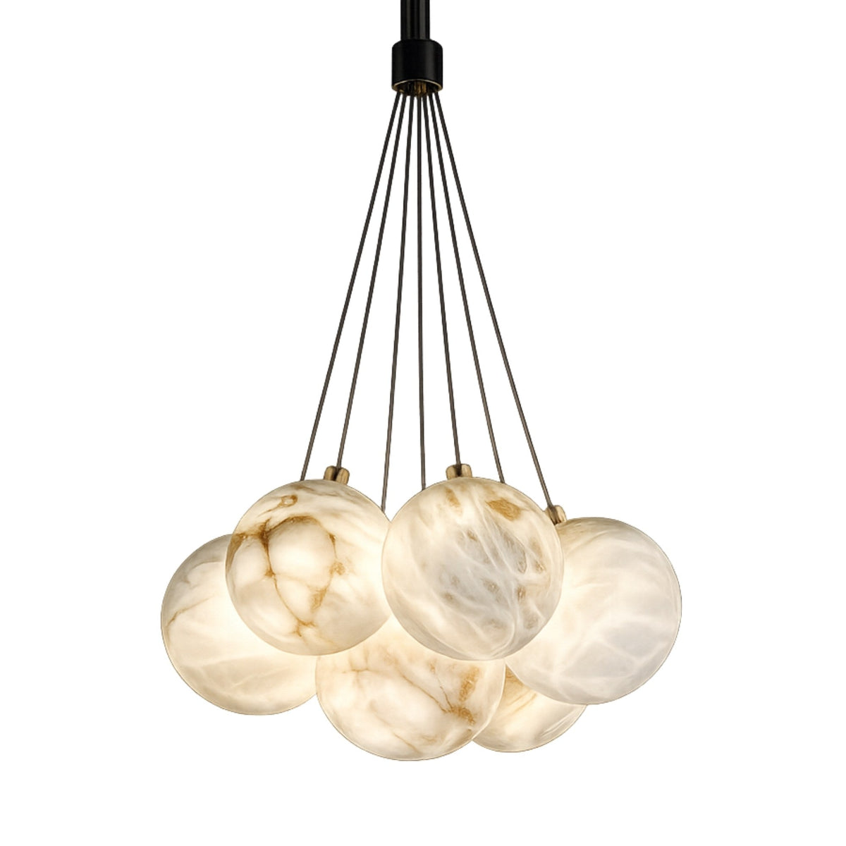 Auriel 7 Light Alabaster Cluster Chandelier - Soft White & Black