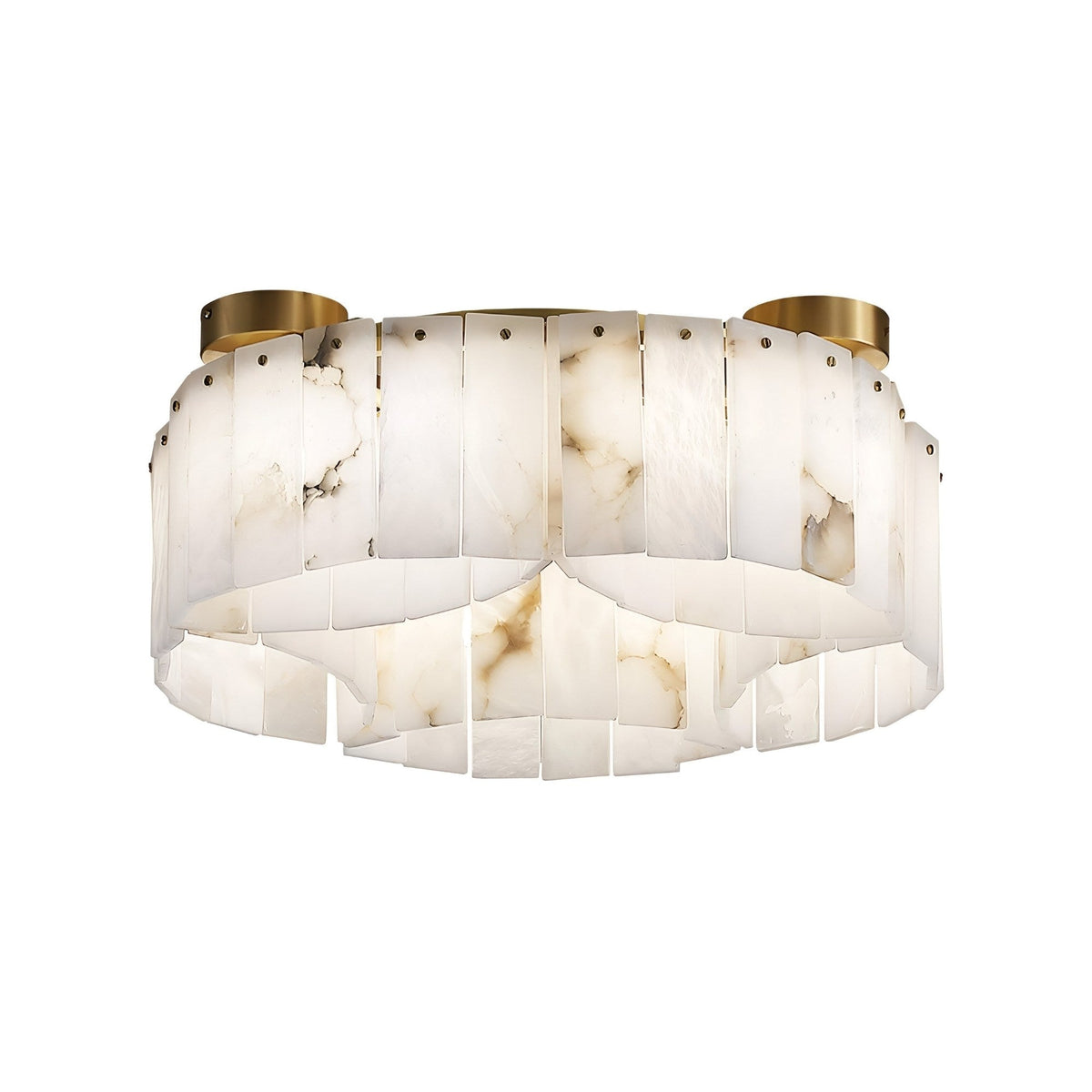 Elara 10 Light Layered Alabaster Semi-Flush Ceiling Light - Soft White & Brass
