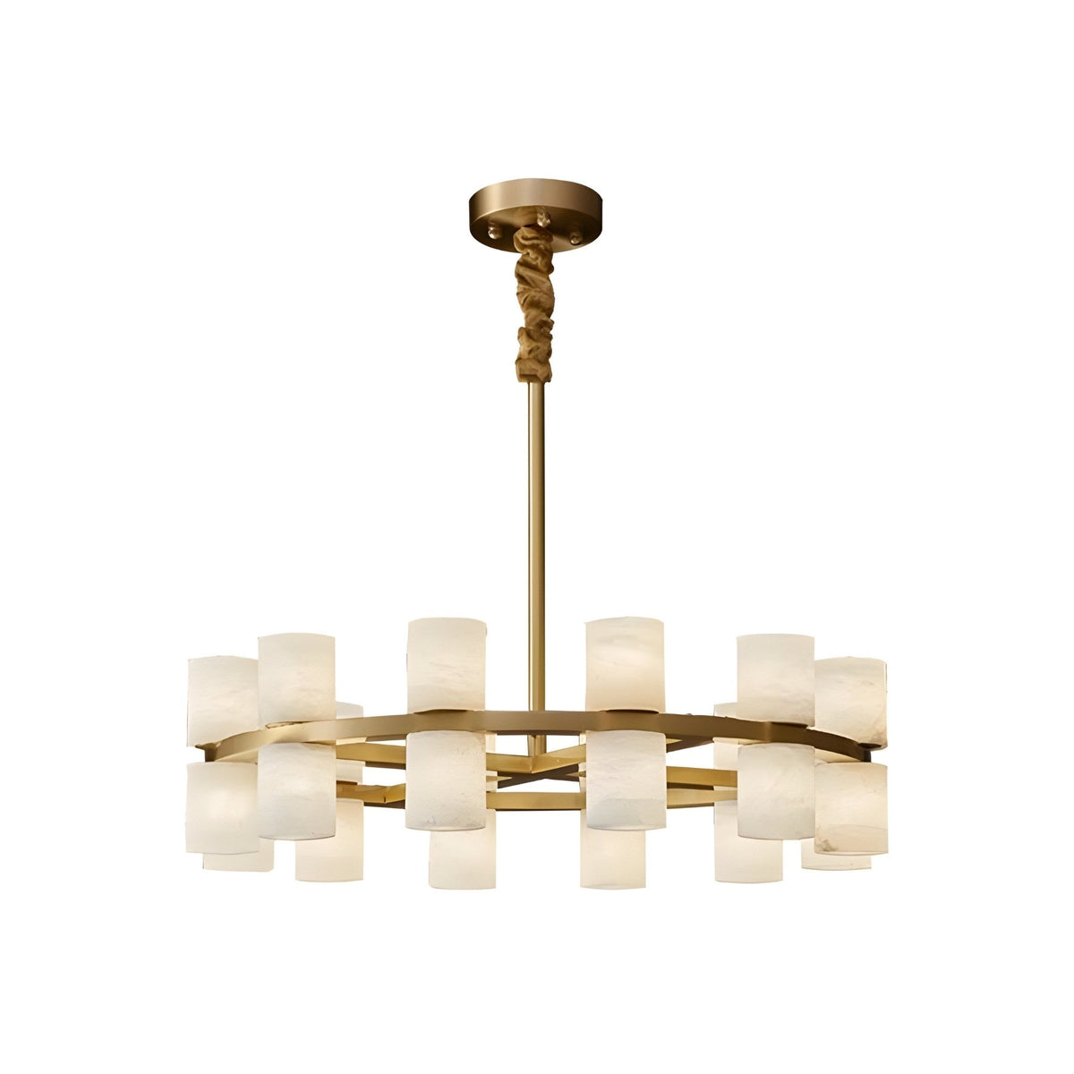 Valenro 24 Light Cylindrical Alabaster Chandelier - Soft White & Brass