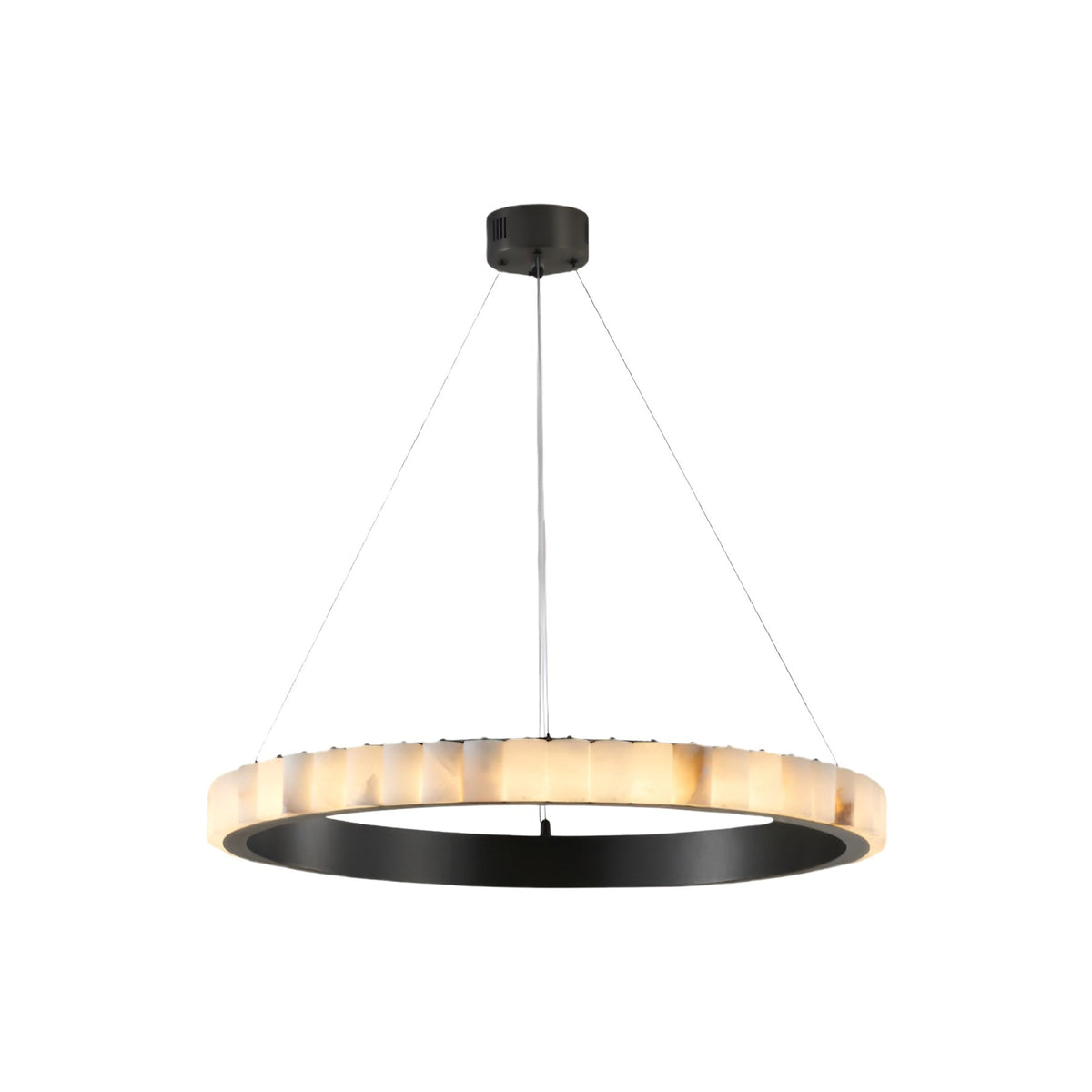 Lucenza LED Halo Ring Alabaster Chandelier 600mm - Matt Black