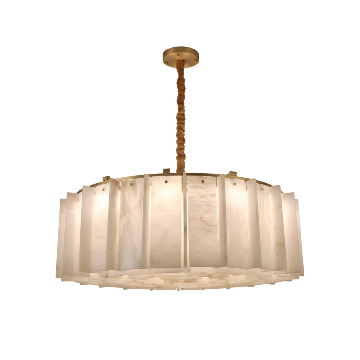 Lunaro 16 Light Circular Panel Alabaster Chandelier - Brushed Brass