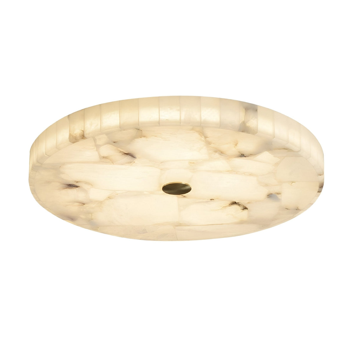 Veltrix LED Large Round Alabaster Flush Ceiling Light - Soft White & Brushed Brass