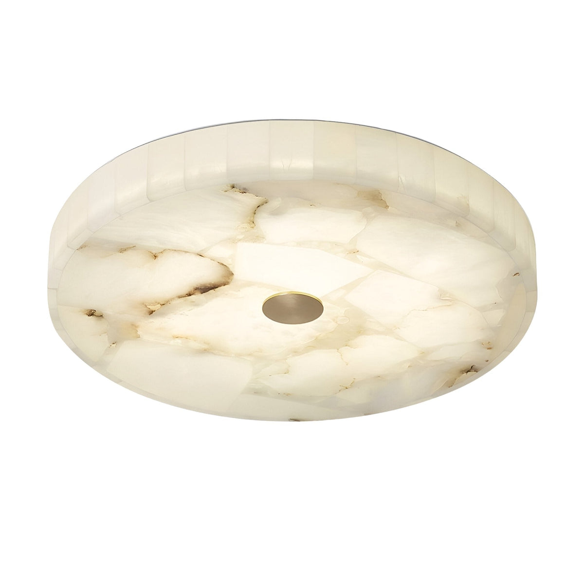 Veltrix LED Large Round Alabaster Flush Ceiling Light - Soft White & Brushed Brass