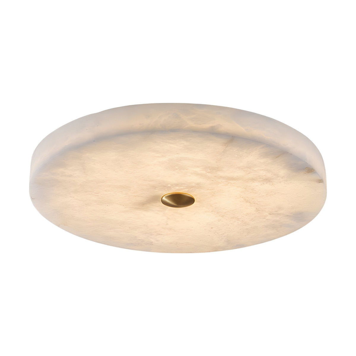 Aleron LED Large Round Alabaster Flush Ceiling Light - Soft White & Brushed Brass