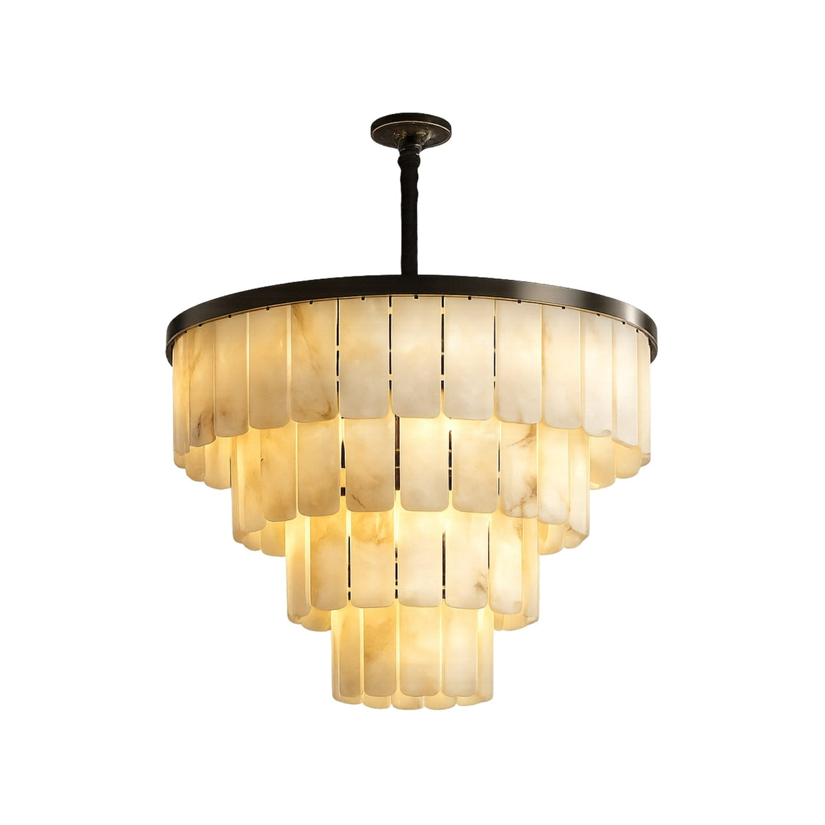 Auravel 16 Light Tiered Alabaster Chandelier - Matte Black