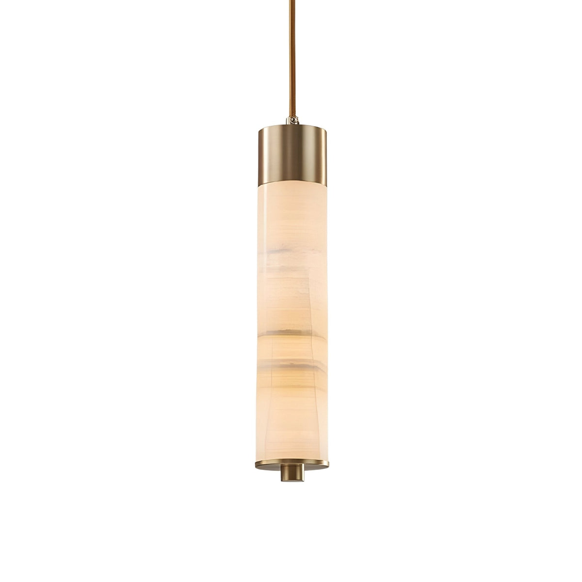 Elviro Small Slim Tube Alabaster Pendant Light - Brushed Brass