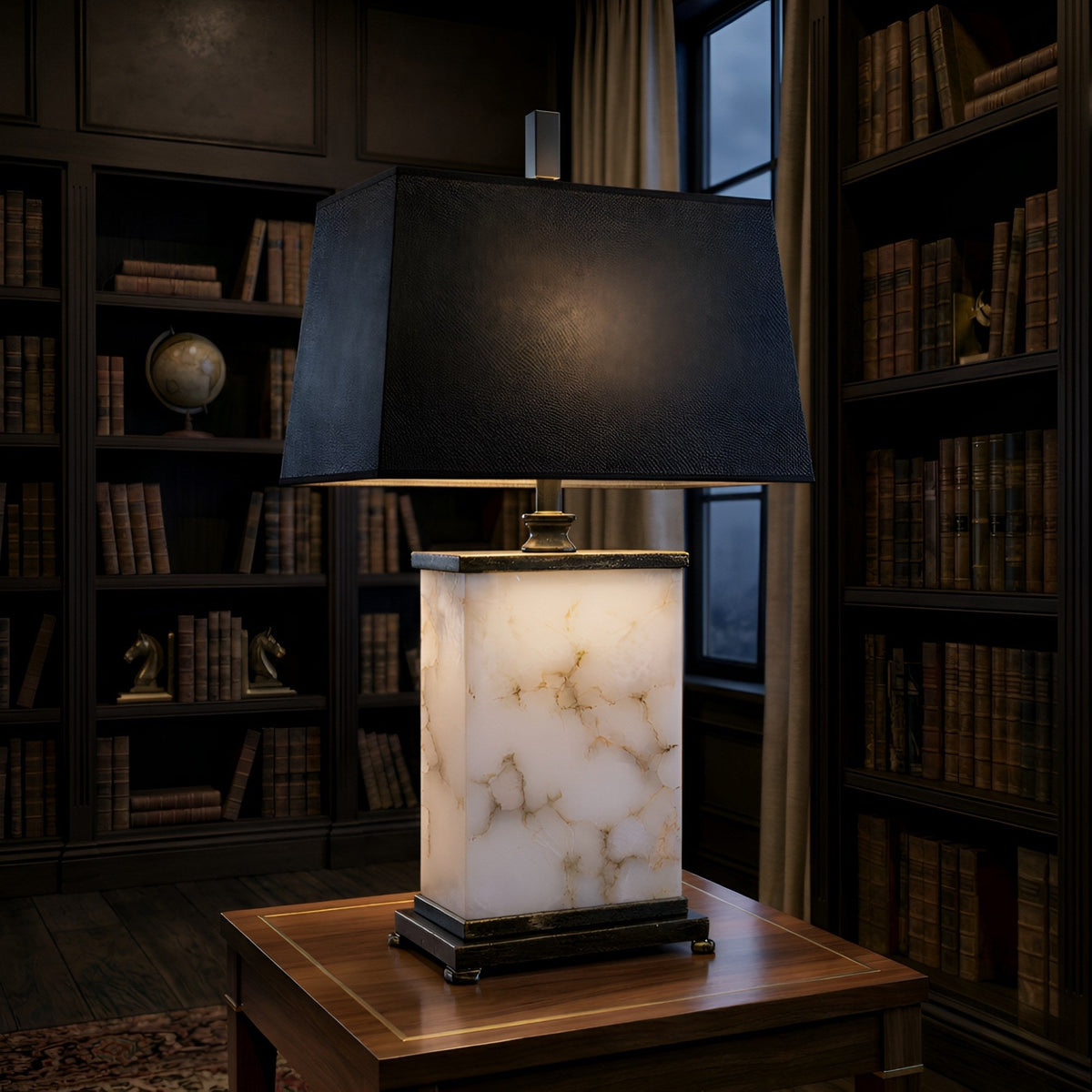 Noctaryn Alabaster Table Lamp - Black & Soft White