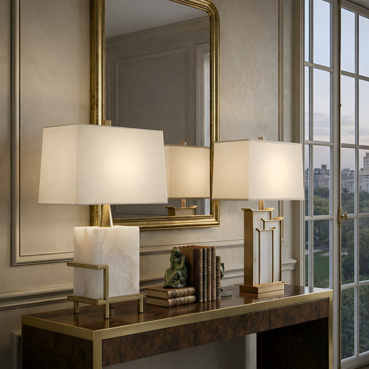 Veliora 1 Light Framed Alabaster Table Lamp - Brass & Soft White