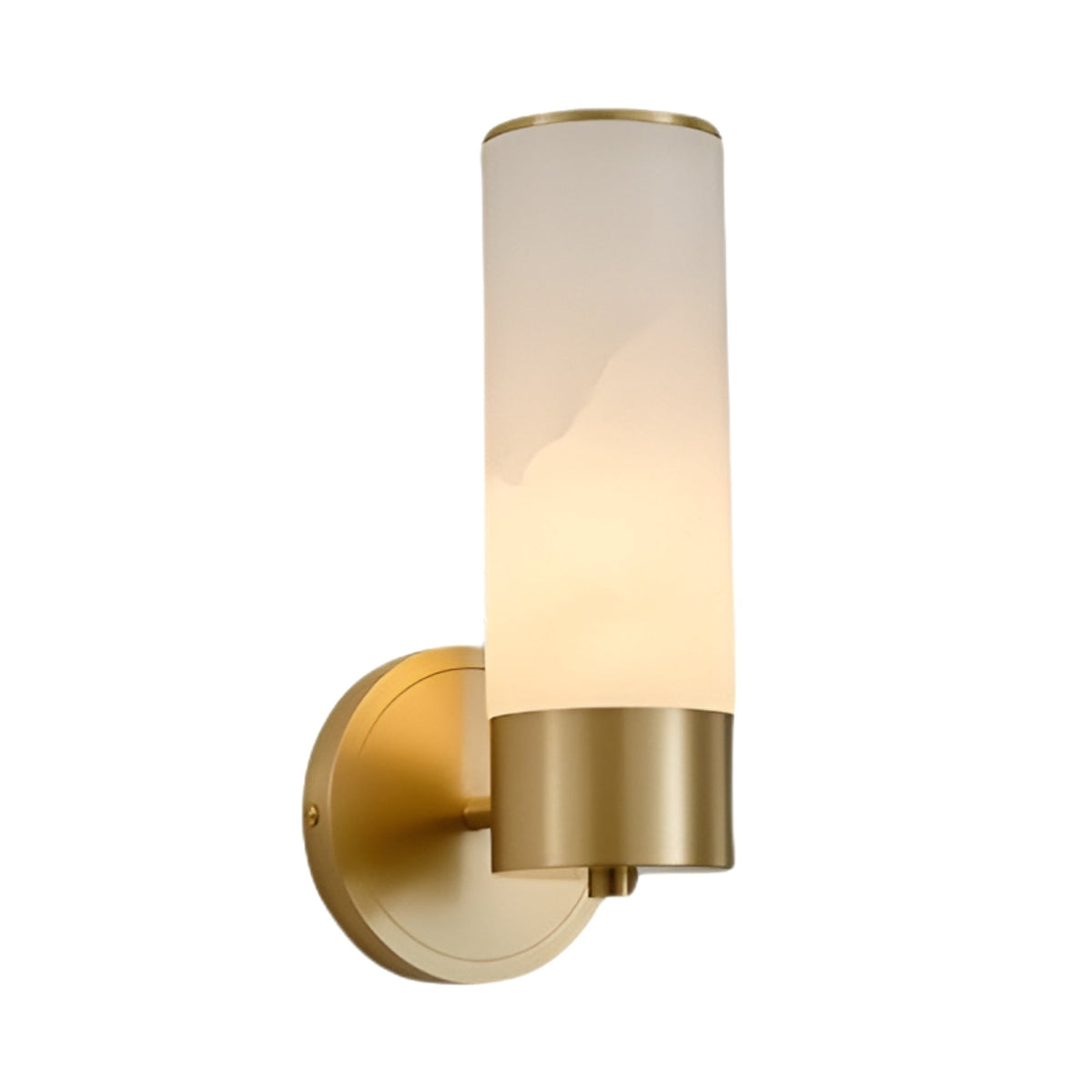 Solique 1 Light Cylinder Alabaster Wall Light - Brass