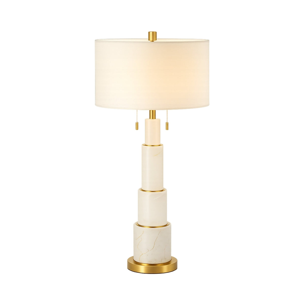 Eloria Stacked Alabaster Table Lamp, Brushed Brass, Soft White Shade