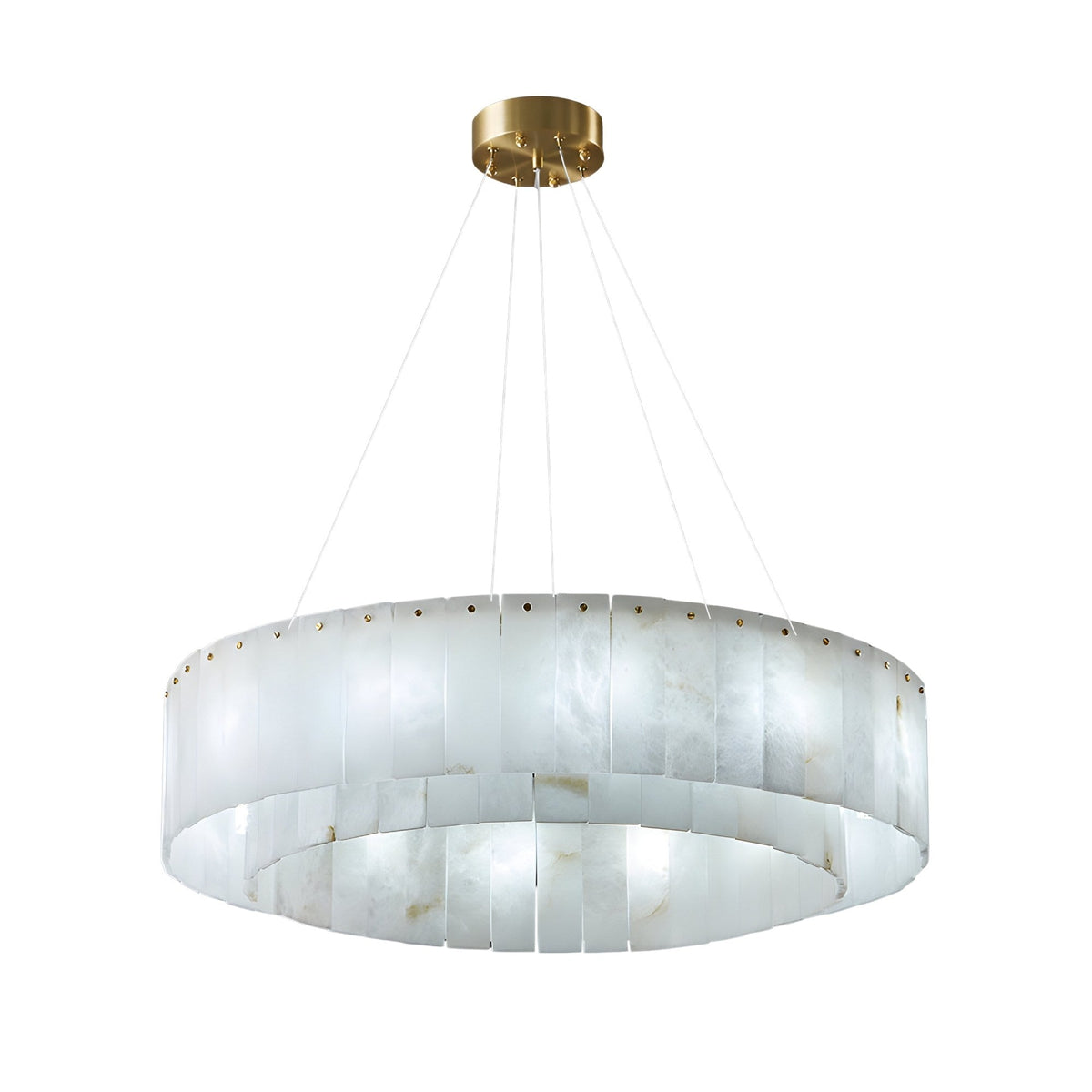 Arvello 12 Light Layered Panel Alabaster Chandelier - Soft White & Brass