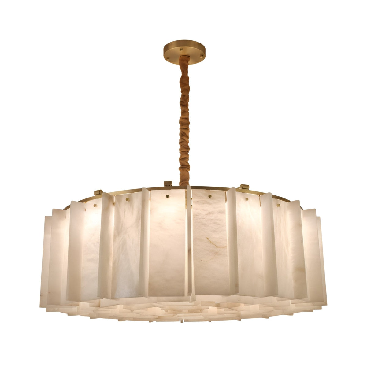 Lunaro 12 Light Circular Alabaster Chandelier - Brushed Brass