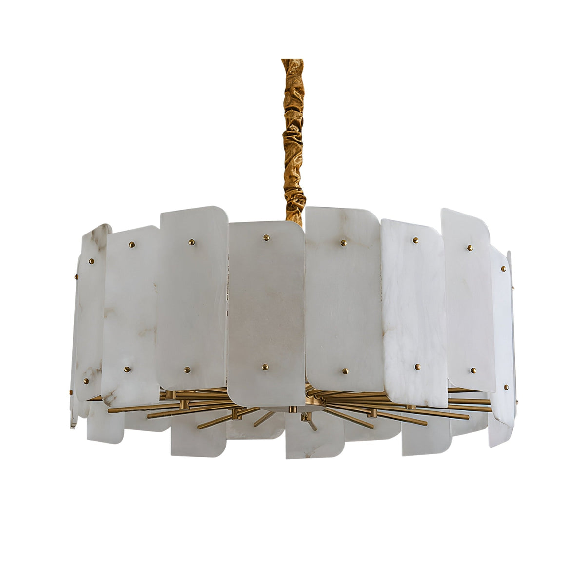 Caldrin 10 Light Tiered Panel Alabaster Chandelier - Soft White & Brass