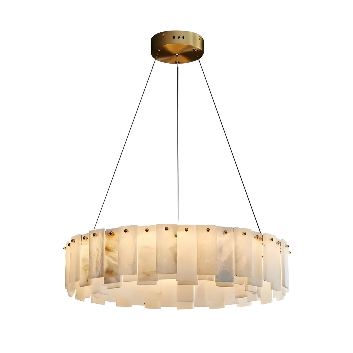 Valeris 18 Light Layered Panel Alabaster Chandelier - Soft White & Brass