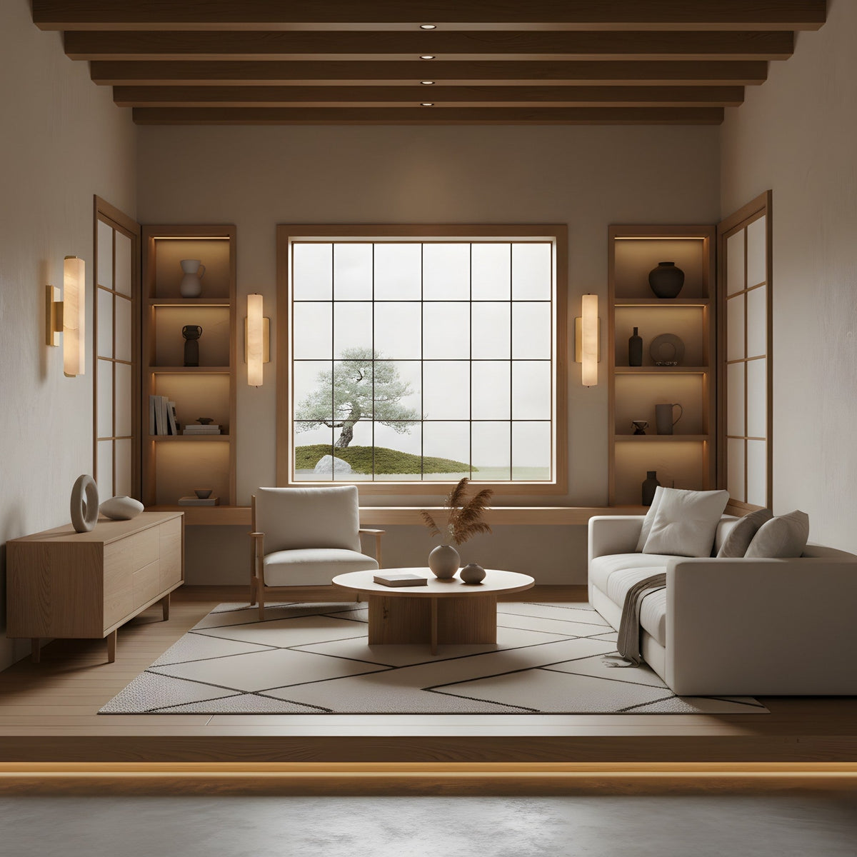 Selvara LED Small Alabaster Wall Light - Brushed Brass