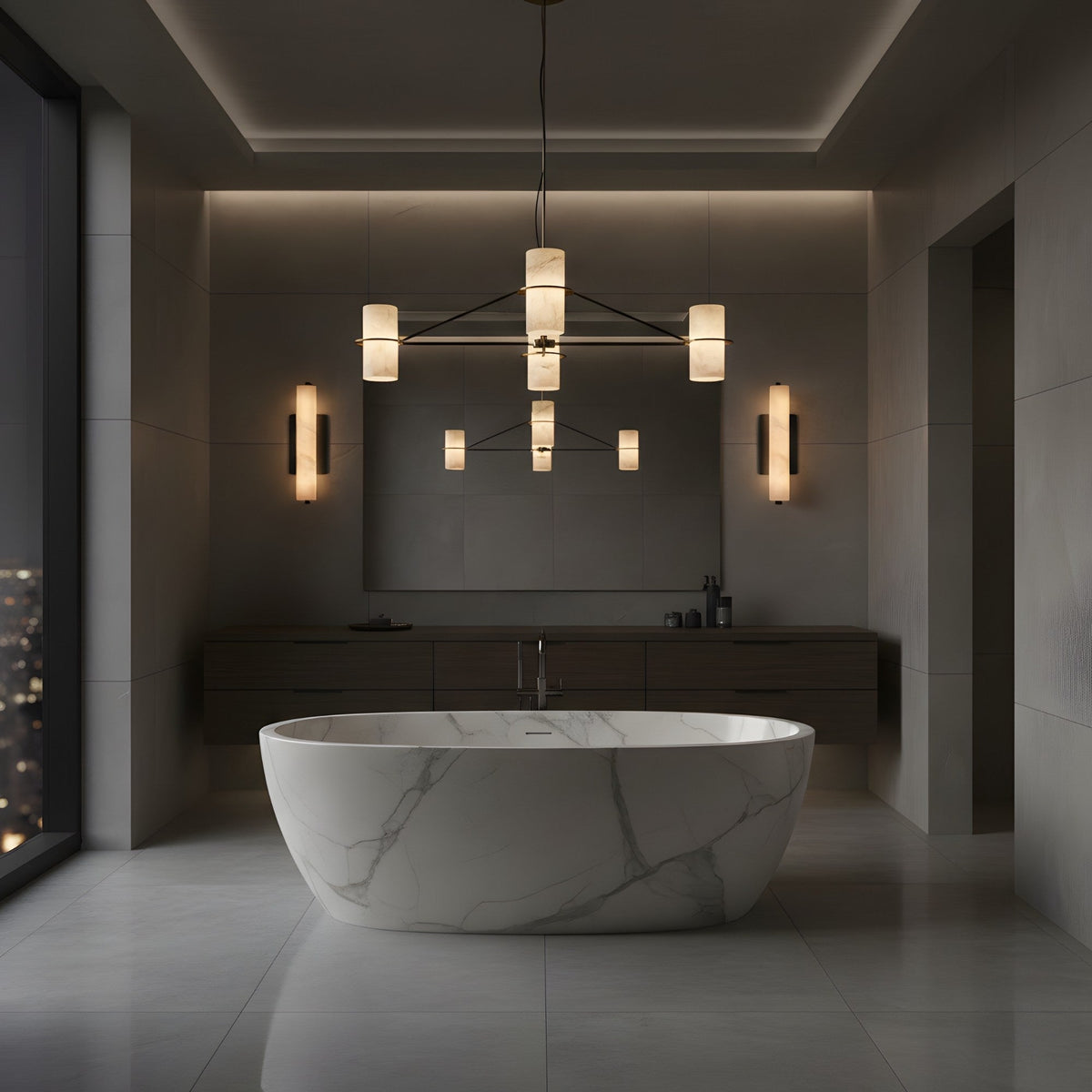 Selvara LED Small Alabaster Wall Light - Matt Black
