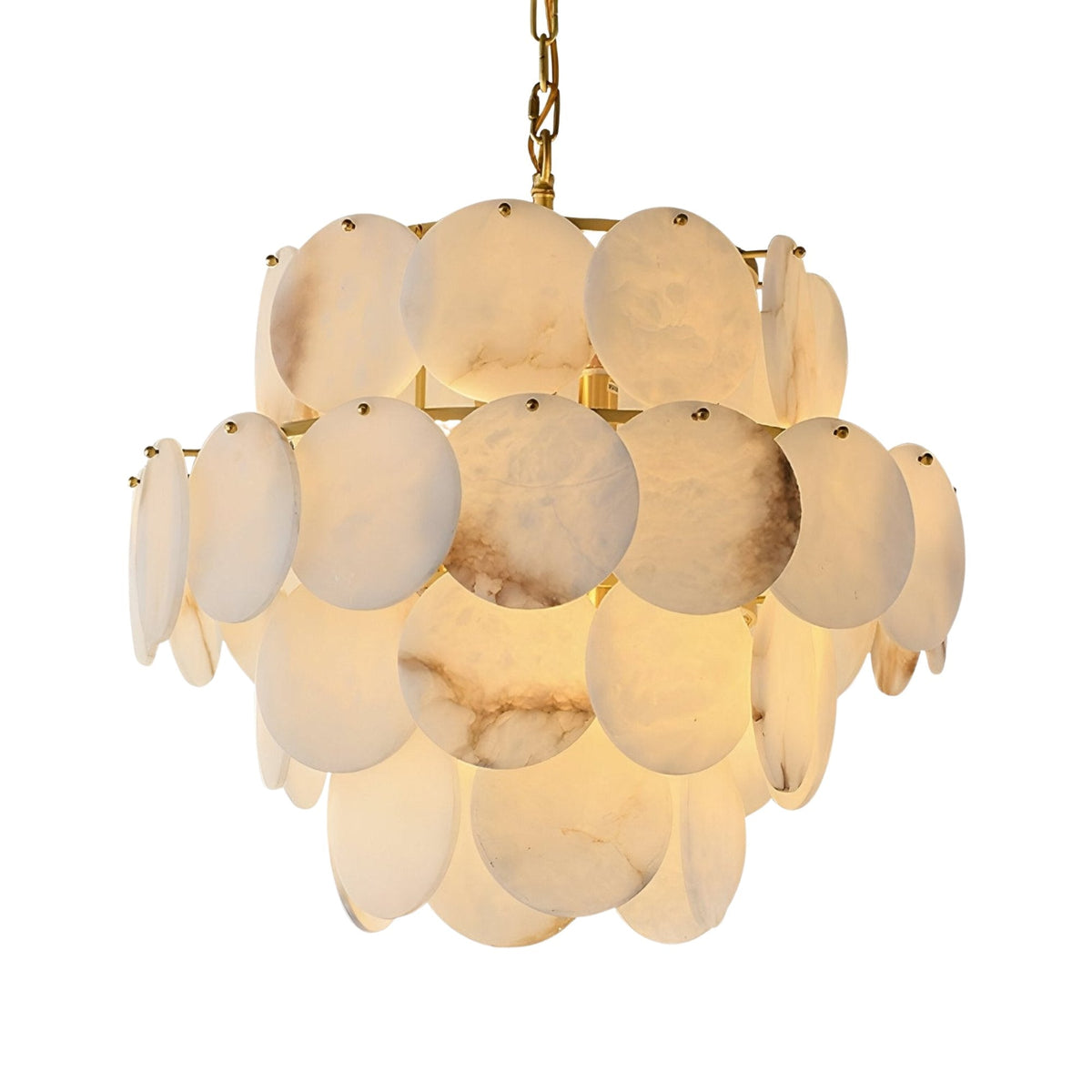 Solyra 15 Light 4 Tier Alabaster Petal Chandelier - Brushed Brass