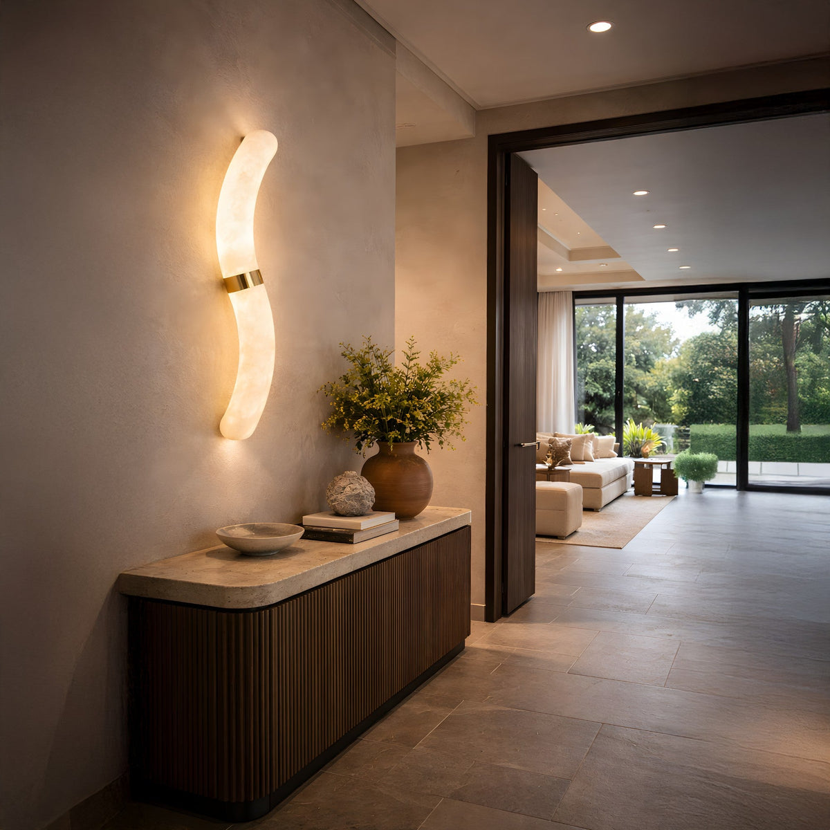 Aureli LED Curved Alabaster Wall Light - Brushed Brass