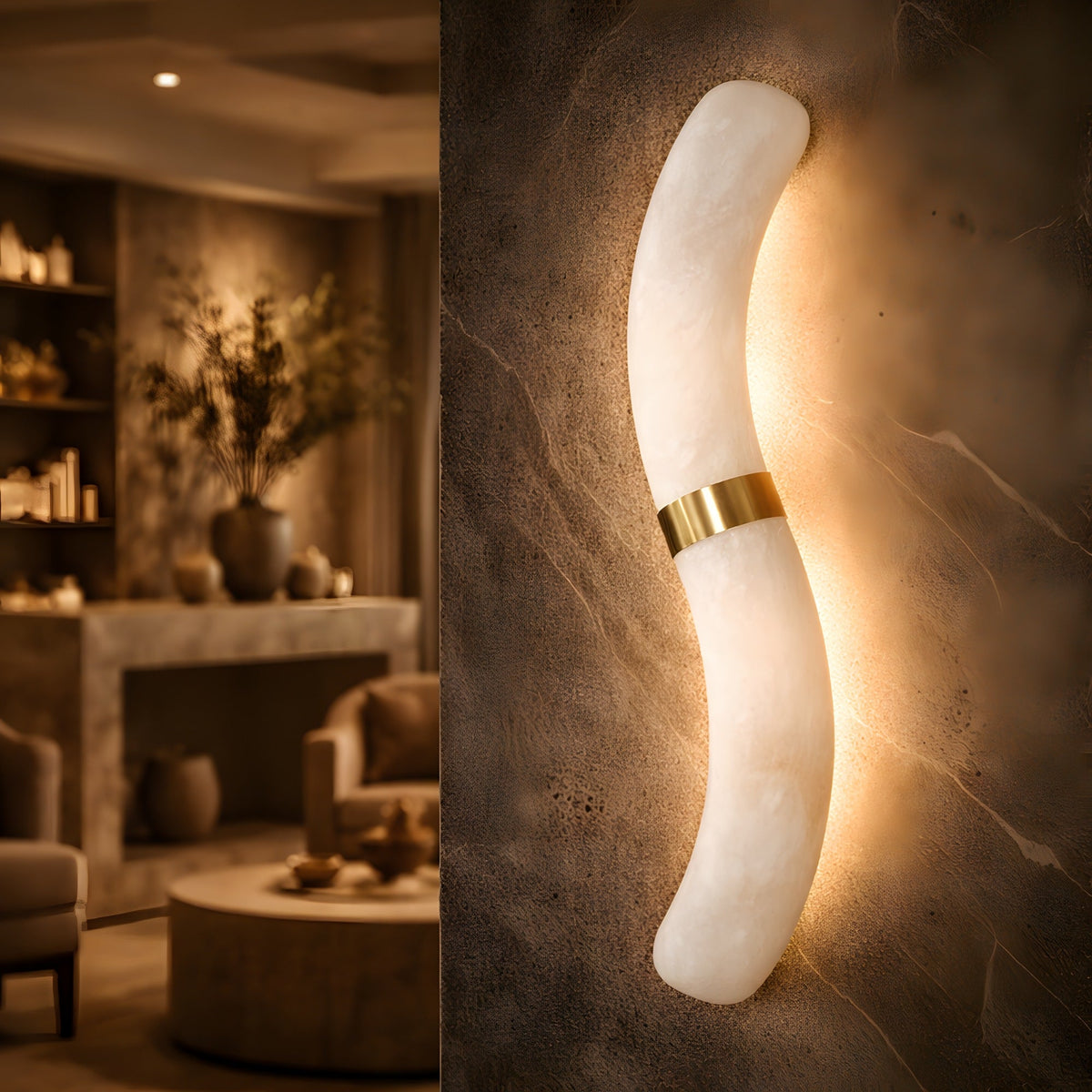 Aureli LED Curved Alabaster Wall Light - Brushed Brass