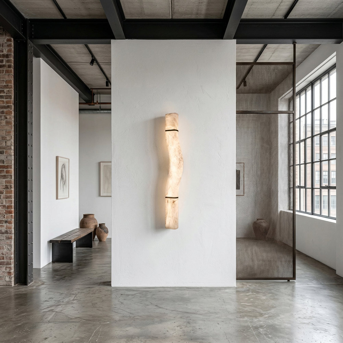 Zarune LED Sculpted Curve Alabaster Wall Light - Matte Black