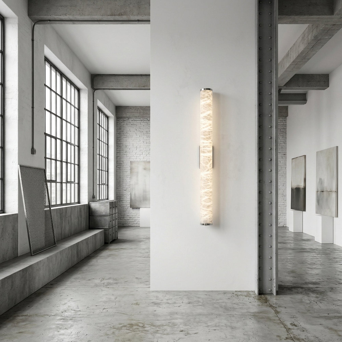 Corvane Medium 640mm Slim Cylindrical Alabaster LED Wall Light - Soft White