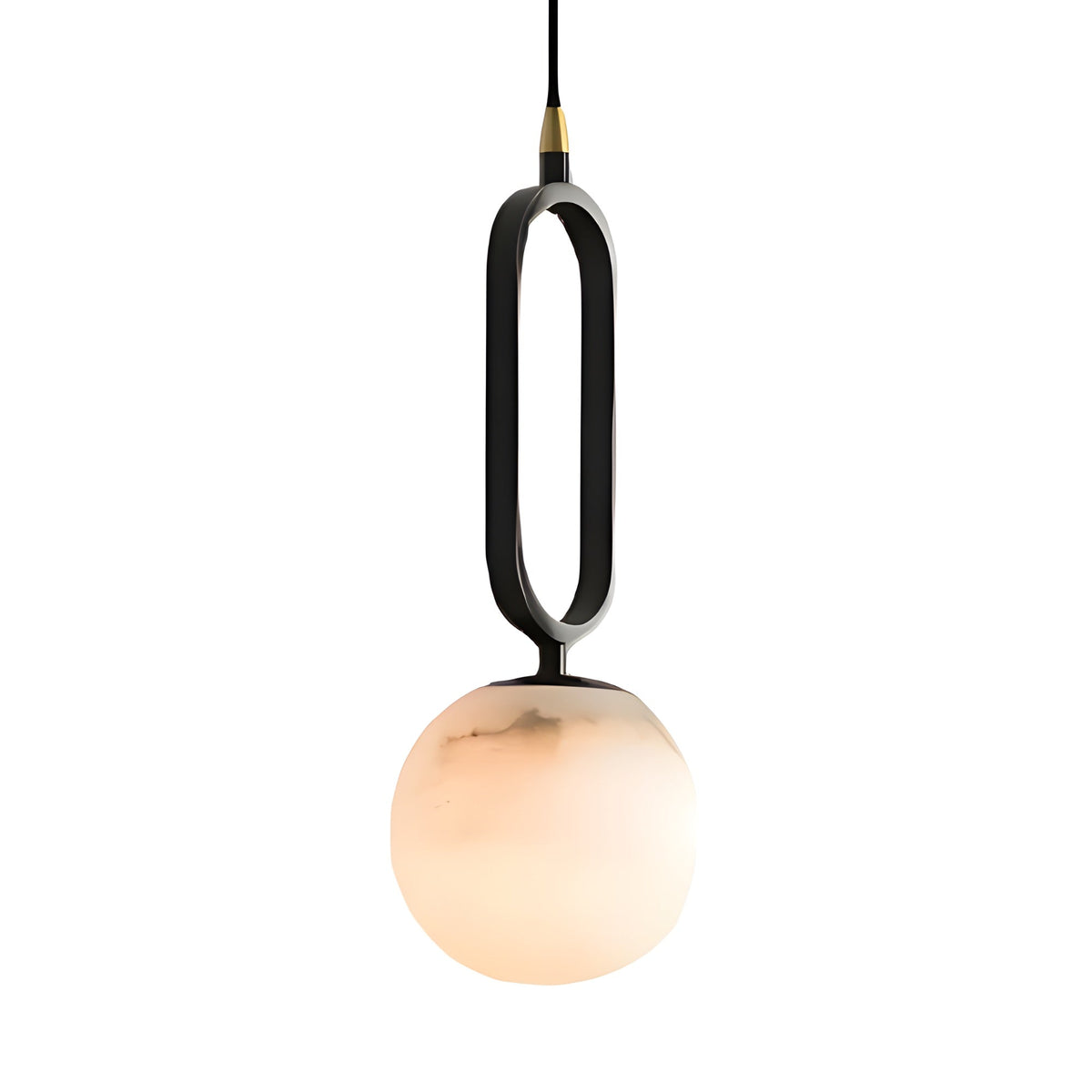 Orvyn Large Globe Alabaster Pendant Light - Matte Black & Soft White