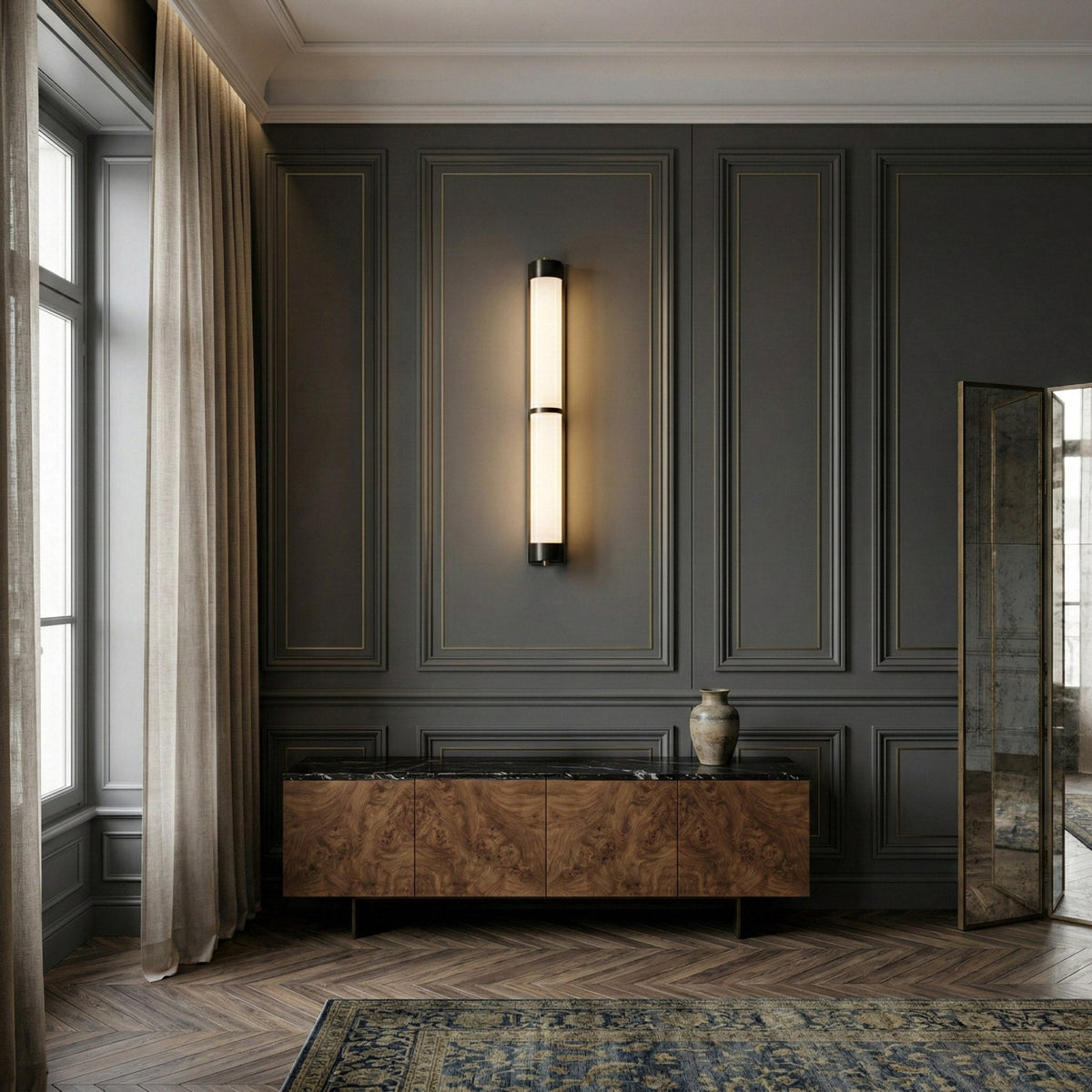 Arelis LED Linear Alabaster Wall Light 600mm - Soft White & Black