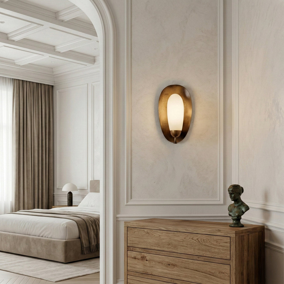 Orlisse LED Sculpted Alabaster Wall Light - Brushed Bronze