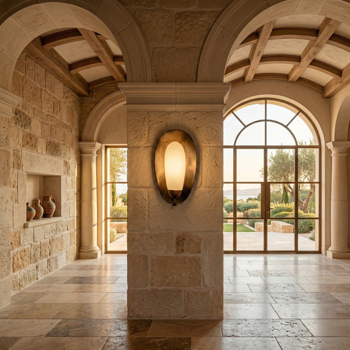 Orlisse LED Sculpted Alabaster Wall Light - Brushed Bronze