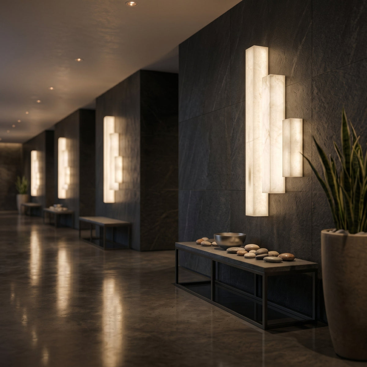 Valmera LED Slim Vertical Alabaster Wall Light - Soft White