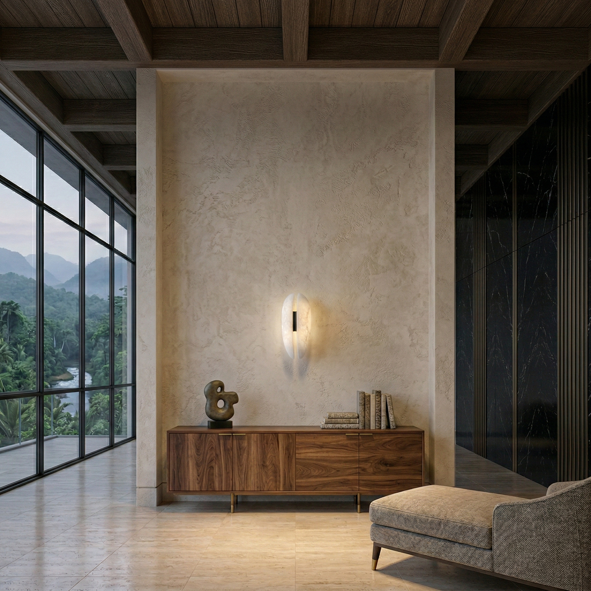 Majorae Small Split Alabaster LED Wall Light - Matte Black