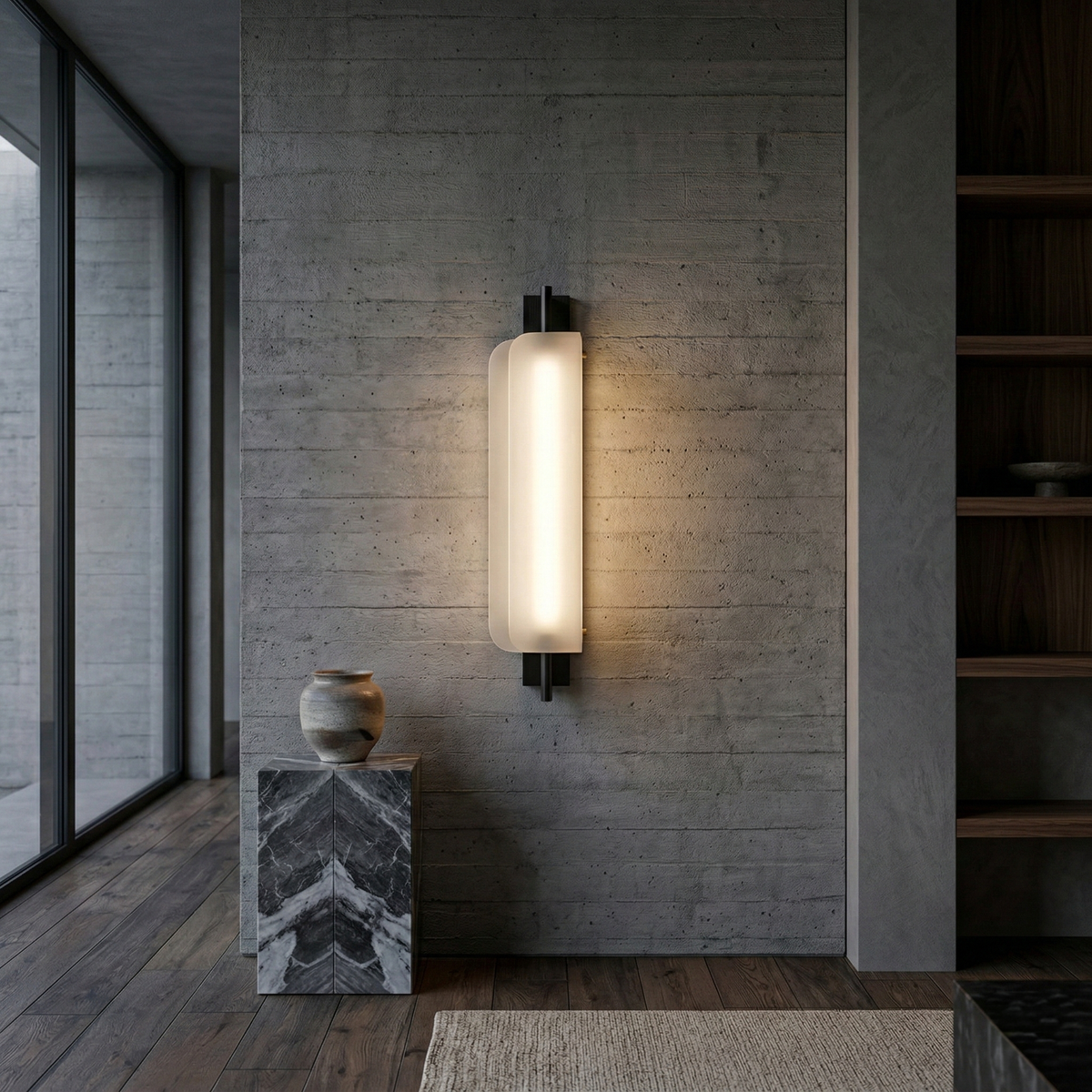 Velisse LED Vertical Alabaster Wall Light - Soft White & Black