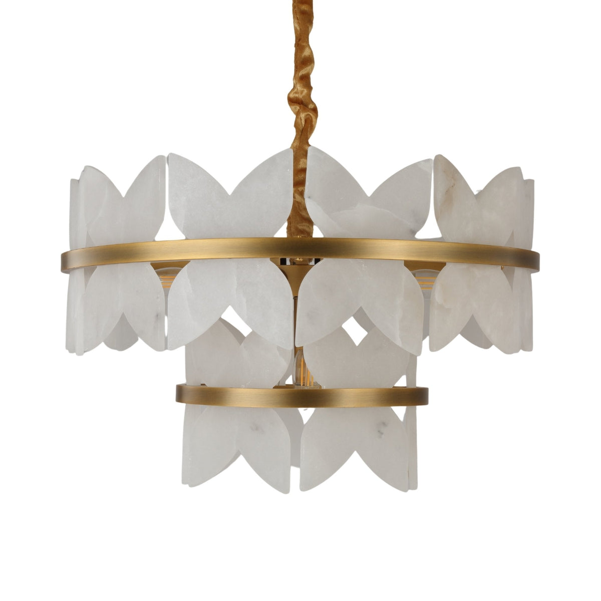 Petraia 2 Tier Floral Alabaster Chandelier - Brushed Brass