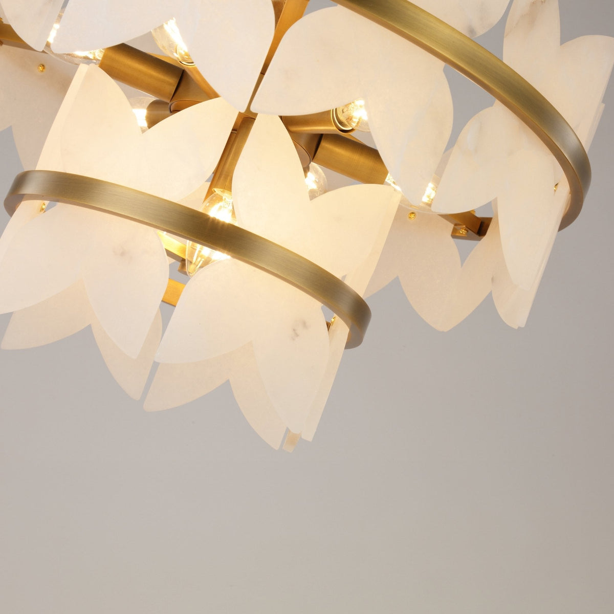 Petraia 2 Tier Floral Alabaster Chandelier - Brushed Brass