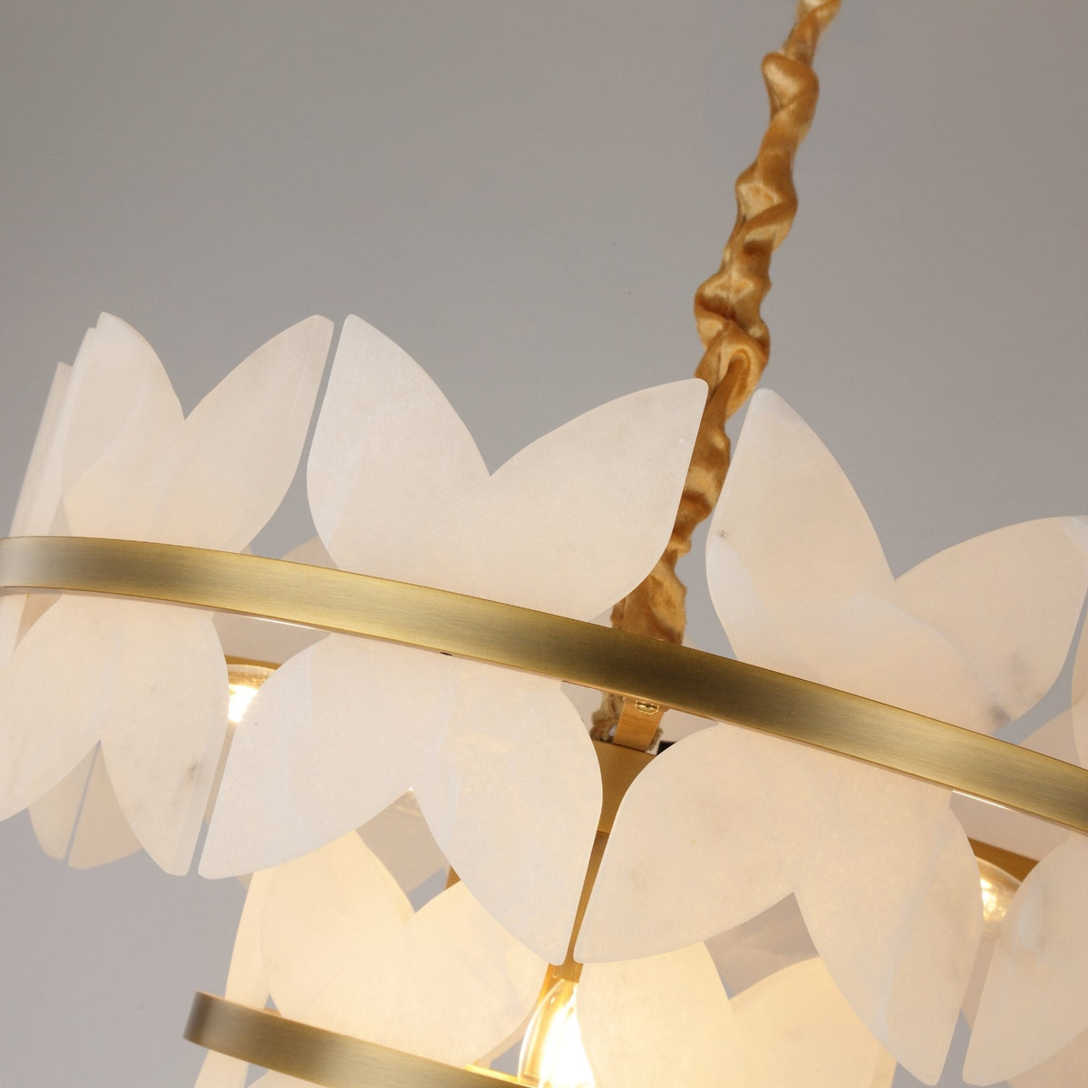 Petraia 2 Tier Floral Alabaster Chandelier - Brushed Brass