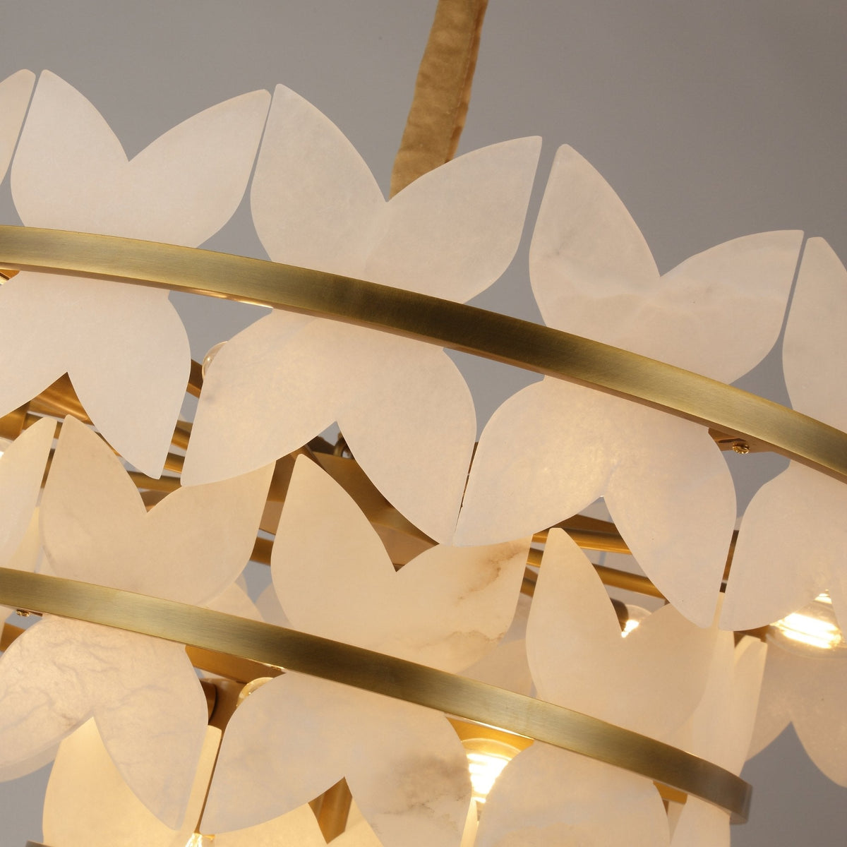 Petraia 3 Tier Floral Alabaster Chandelier - Brushed Brass