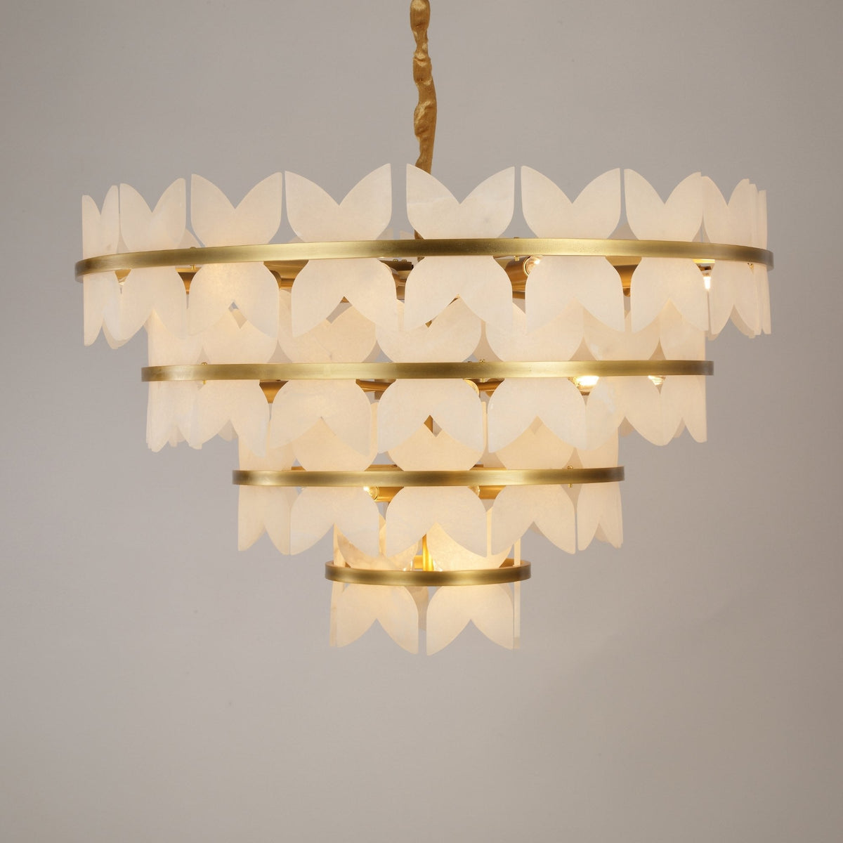 Petraia 4 Tier Floral Alabaster Chandelier - Brushed Brass