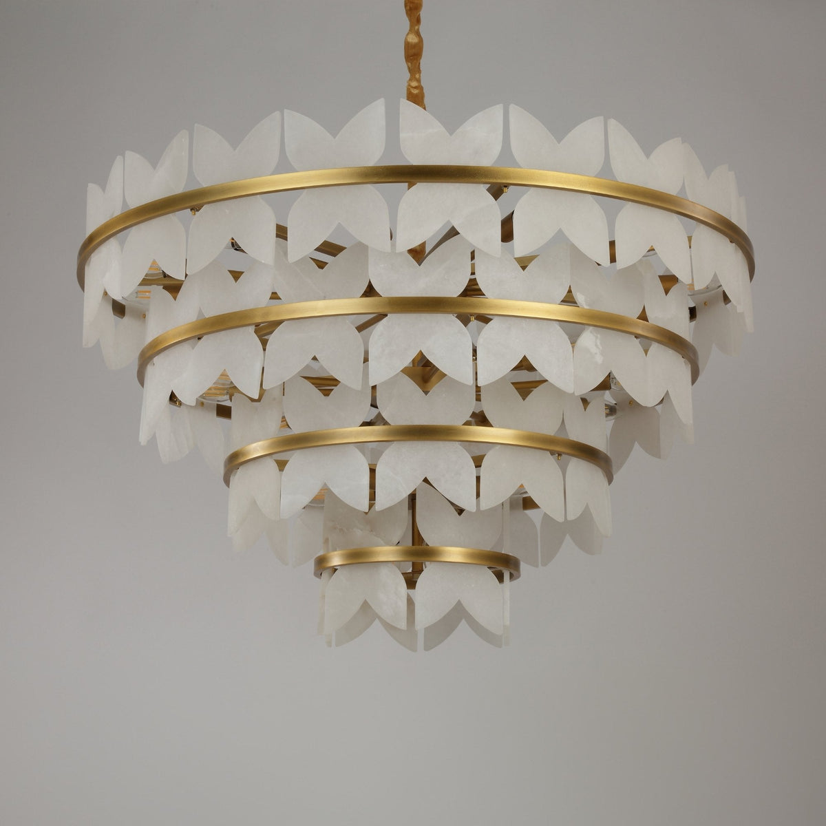 Petraia 4 Tier Floral Alabaster Chandelier - Brushed Brass