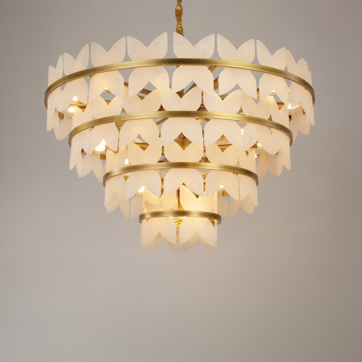 Petraia 4 Tier Floral Alabaster Chandelier - Brushed Brass