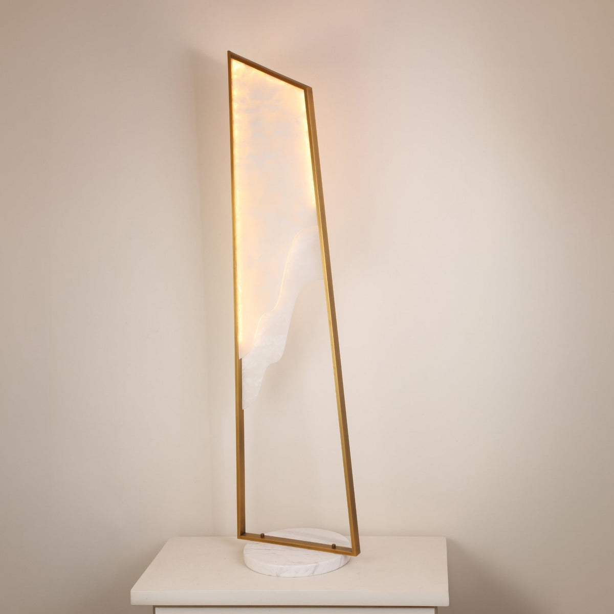 Atria LED Large Alabaster Floor Lamp - Brushed Brass
