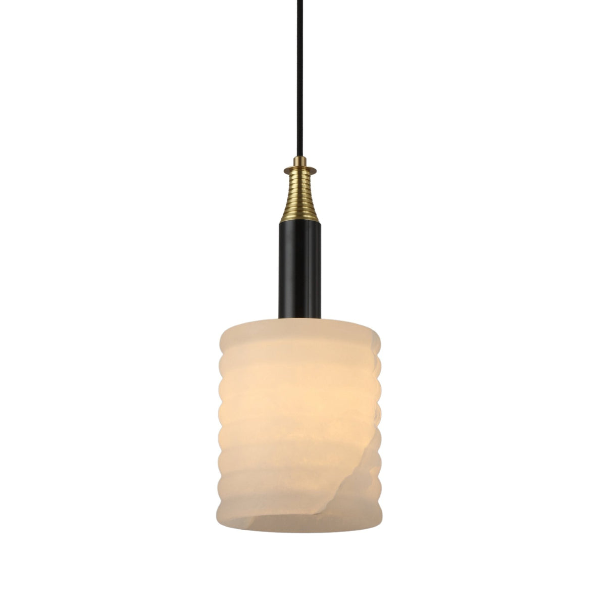 Bellaro 1 Light Small Textured Column Alabaster Pendant - Soft White & Brass