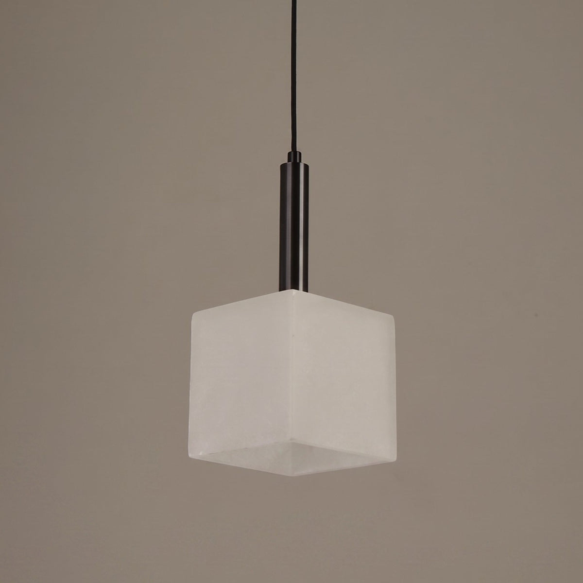 Draxen Alabaster Drum Pendant Light - Matte Black & Brass