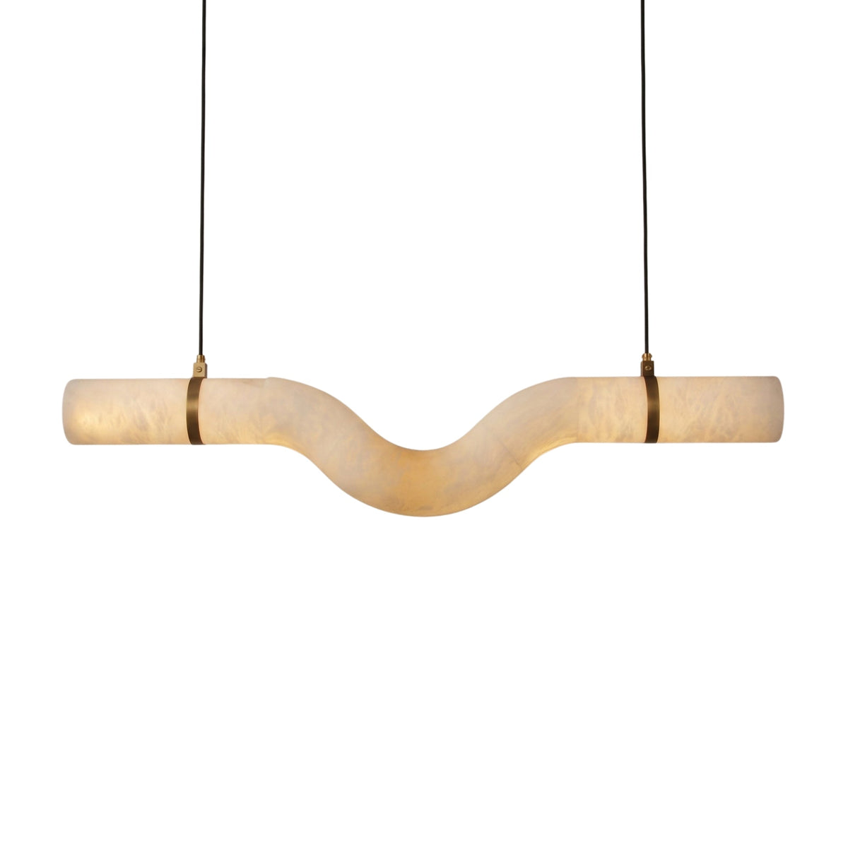 Zareon LED Large Curved Alabaster Chandelier - Brushed Brass & Soft White