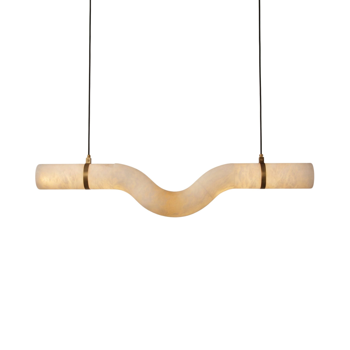 Zareon LED Medium Curved Alabaster Chandelier - Brushed Brass & Soft White