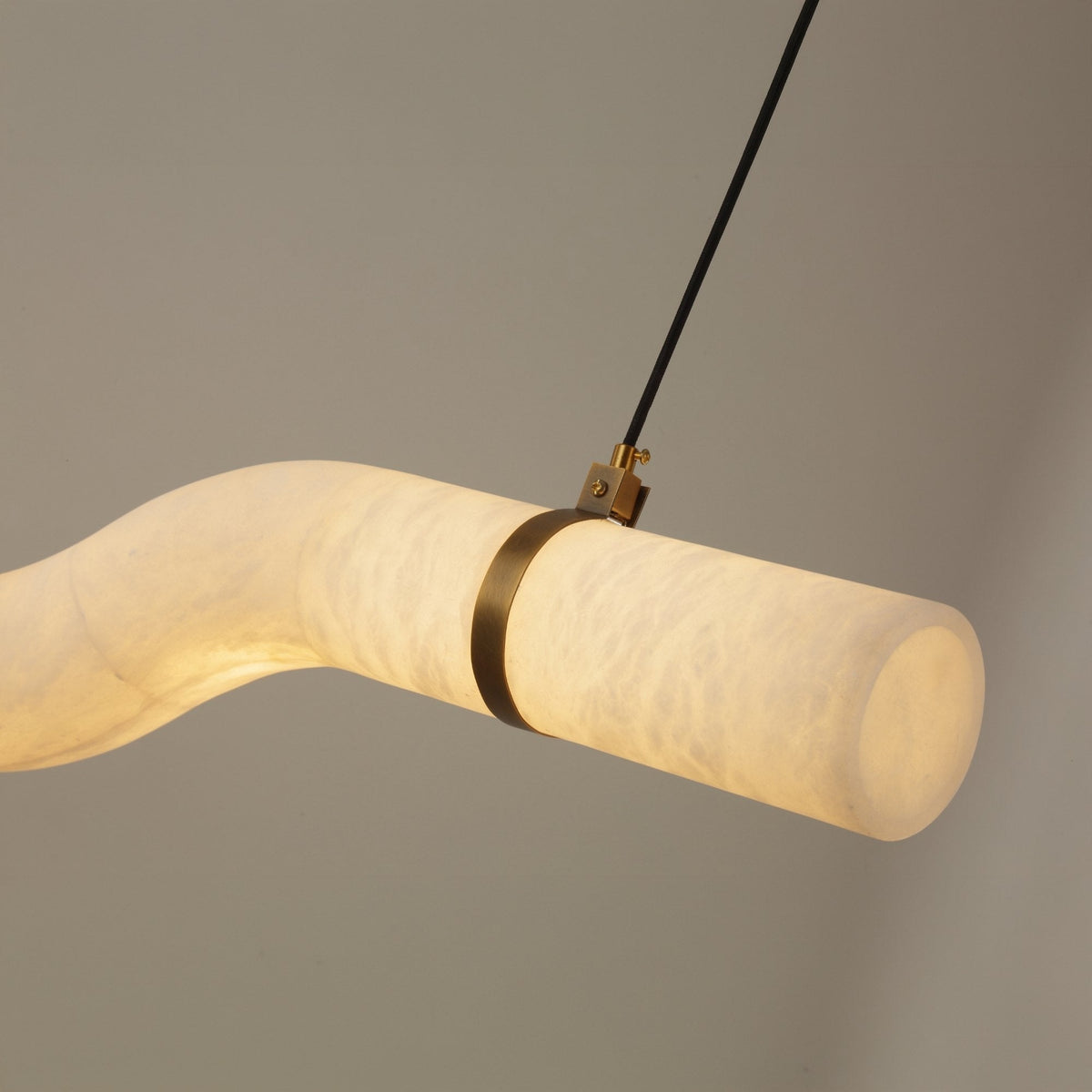 Zareon LED Small Curved Alabaster Chandelier - Brushed Brass & Soft White