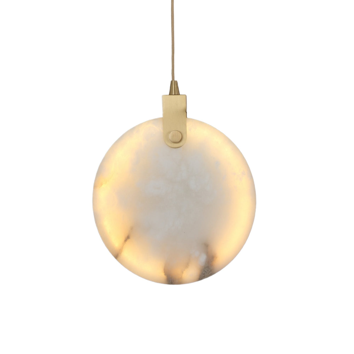 Luna LED Medium 250mm Alabaster Disc Pendant - Brushed Brass