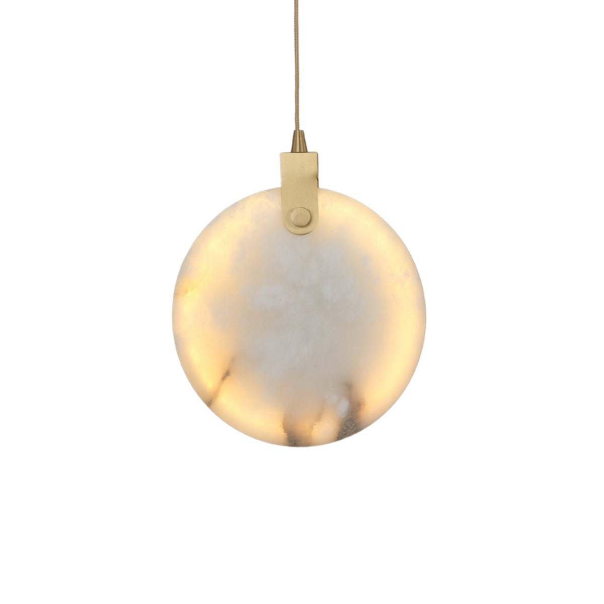 Luna LED Alabaster Disc Pendant Light 200mm - Brushed Brass