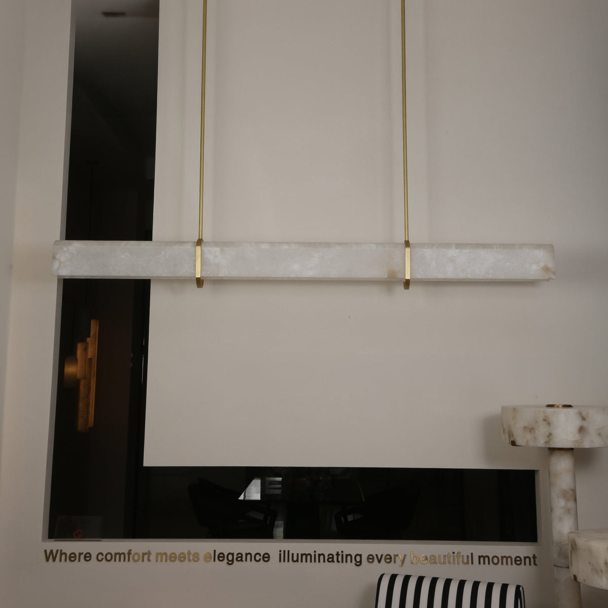 Zarune LED Linear Alabaster Chandelier - Brushed Brass